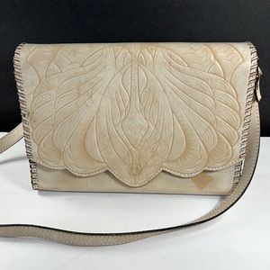 Patricia Nash Cream Leather Distressed Shoulder Bag